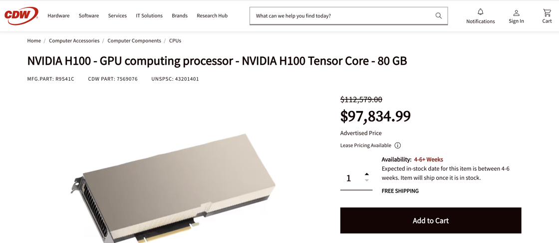 Screenshot of an NVIDIA GPU for sale.